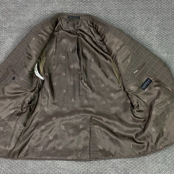 Lauren Ralph Lauren Houndstooth Blazer Sport Coat Men's 44S Brown Tweed 2 Button - Picture 5 of 15